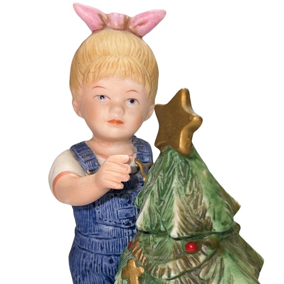 Vintage Denim Days by Homco 1985 Home Interiors #5563 Girl & Christmas Tree - Picture 7 of 10